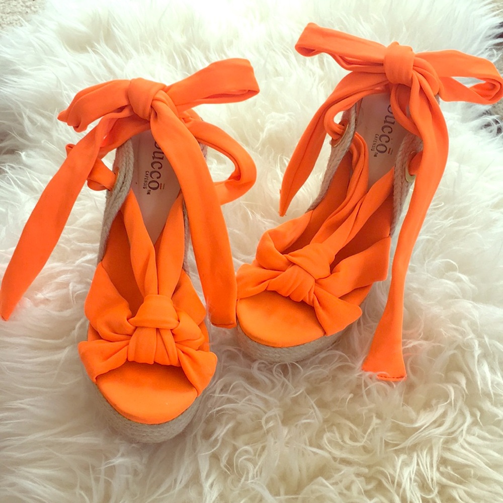 Orange platform wedges